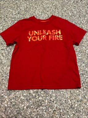Xersion Red Tee with Orange-Yellow Gradient Text